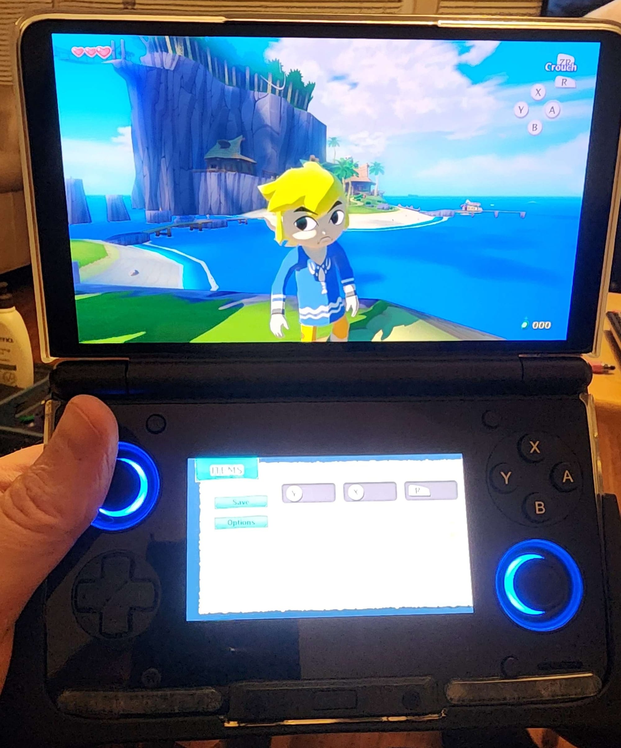 The AYN Thor running The Legend of Zelda - Wind Waker HD from the Wii U