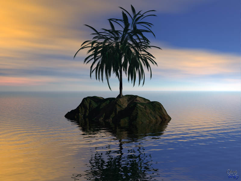 The default tree, default water, and default sky in Bryce. ART!