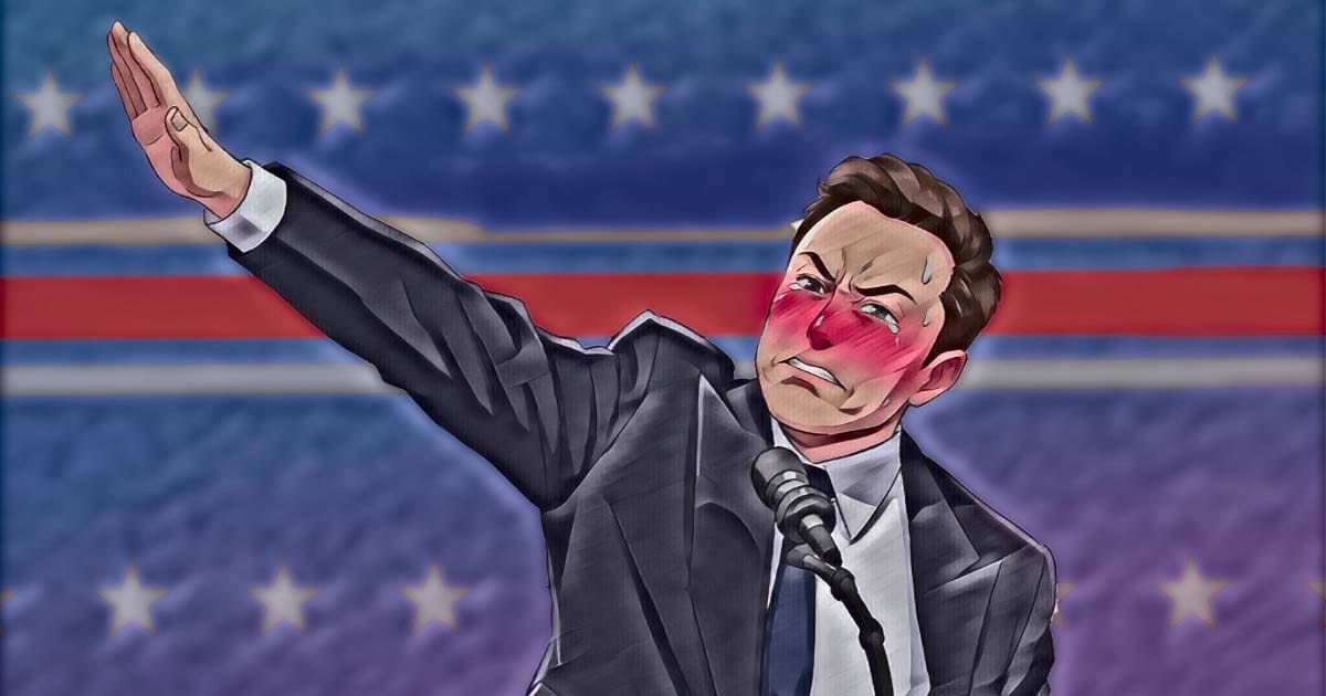 Depiction of Elon Musk giving a Nazi salute during the 2024 Presidential Inauguration. 